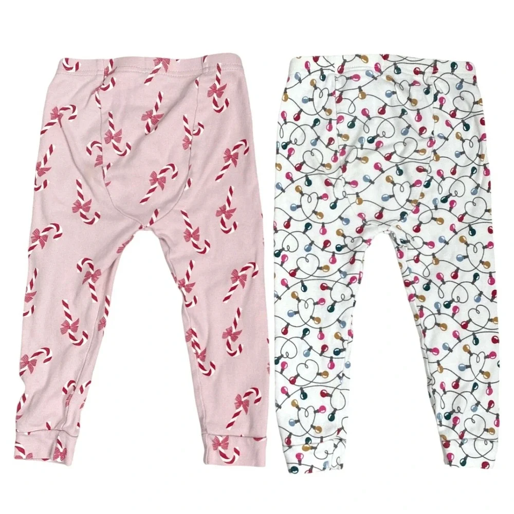 2x BABY GAP Holiday Organic Cotton Pajama Sets SZ 2 Candy Canes Lights Christmas